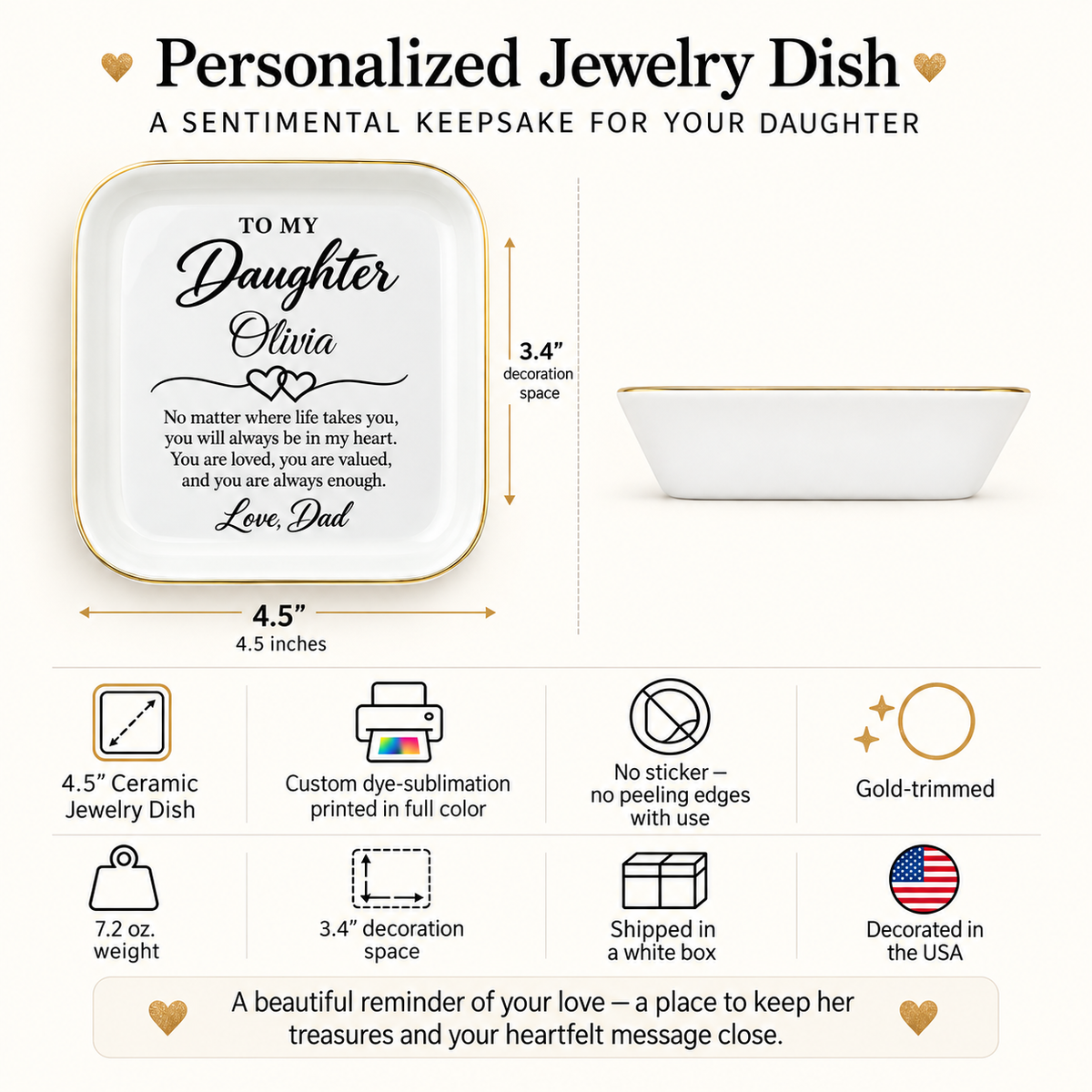 Daughter Jewelry Dish, Personalized Name Isabella Gift from Dad