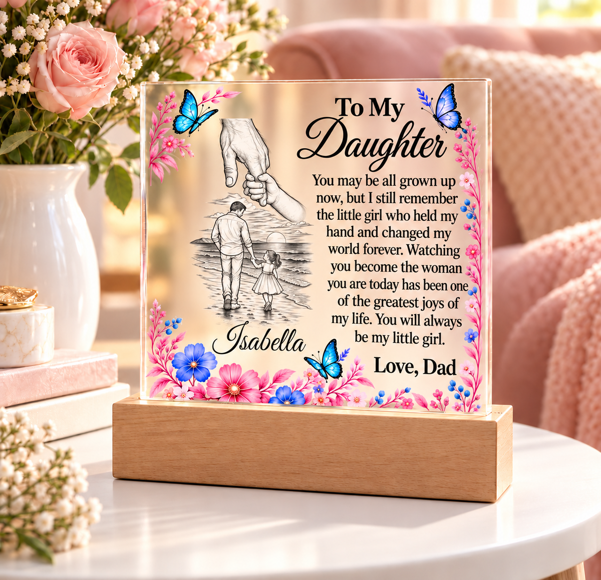 Father & Daughter Acrylic Plaque with LED Base - Daughter Name Personalized