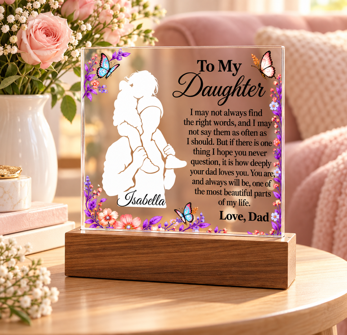 To My Daughter Personalized Name Plaque with LED Base – Meaningful Gift from Dad