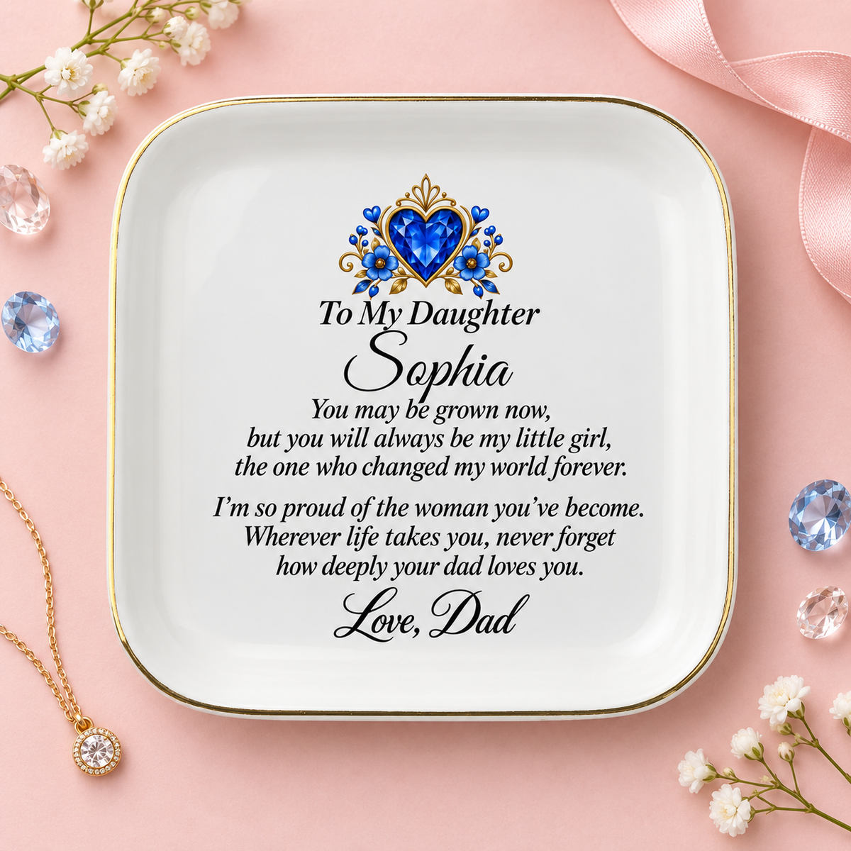 Personalized Daughter Birthstone Jewelry Dish with Name