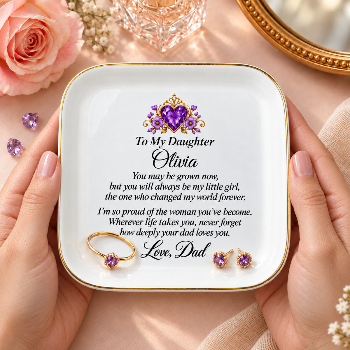 Personalized Daughter Birthstone Jewelry Dish with Name