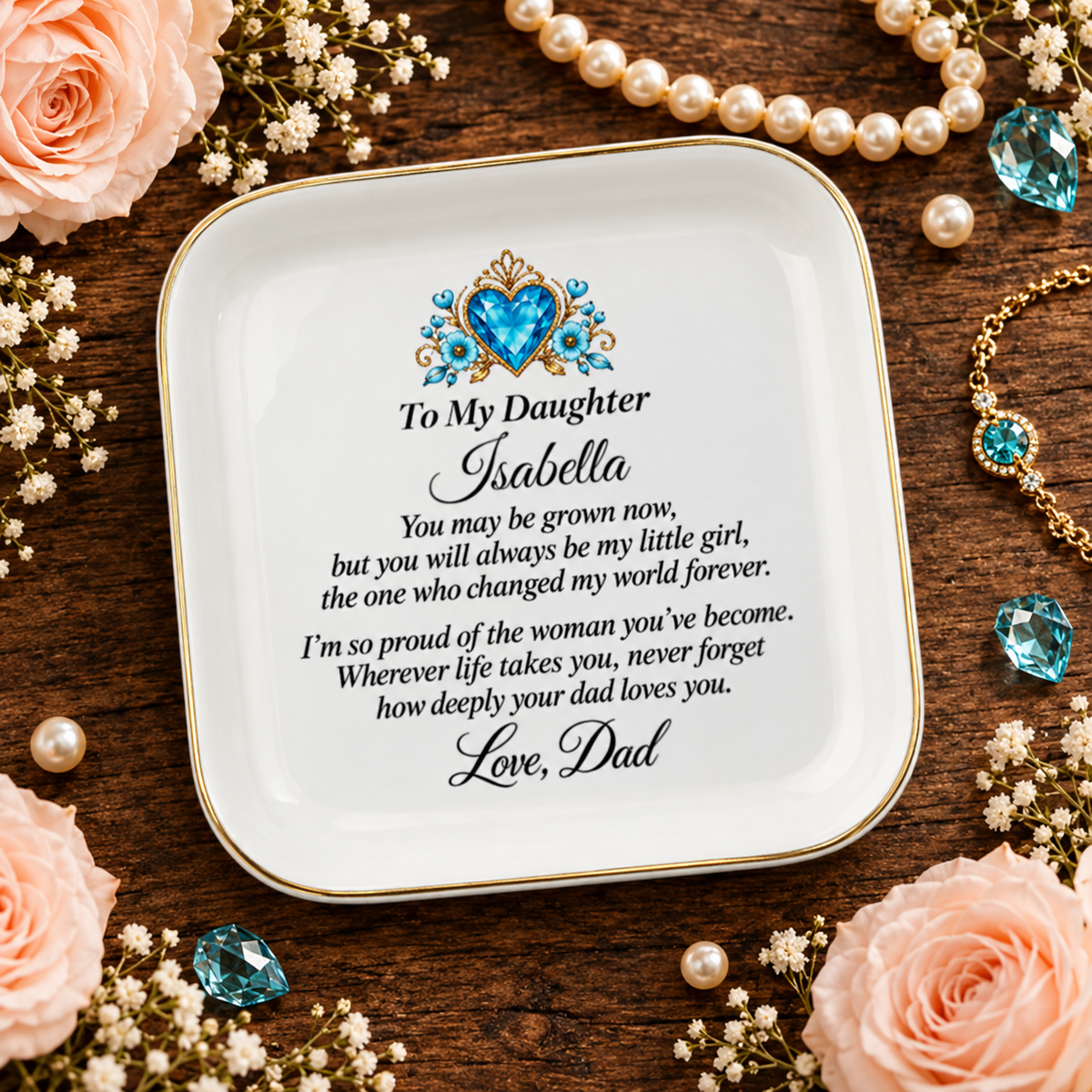 Personalized Daughter Birthstone Jewelry Dish with Name