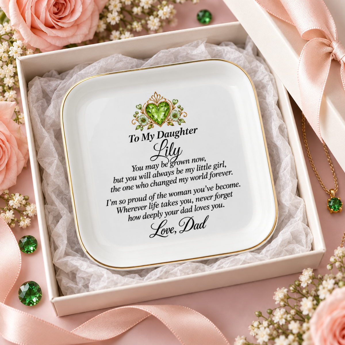 Personalized Daughter Birthstone Jewelry Dish with Name