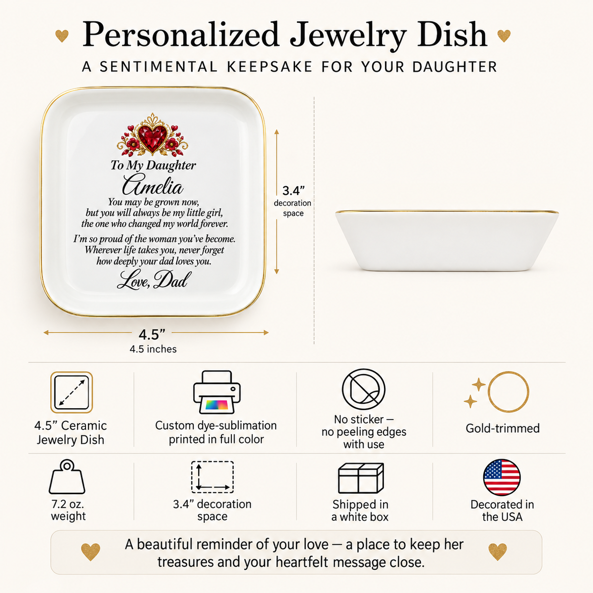 Personalized Daughter Birthstone Jewelry Dish with Name