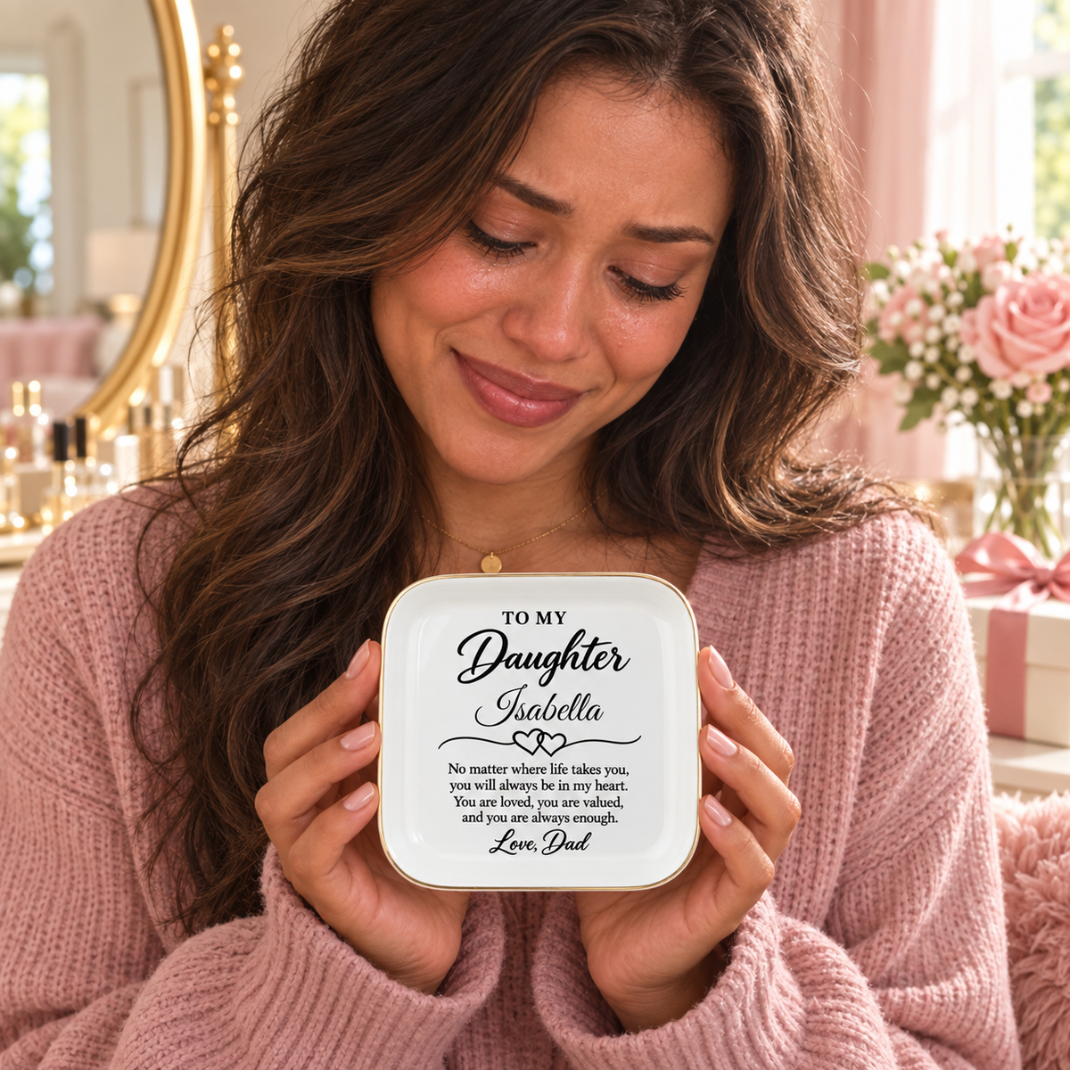 Daughter Jewelry Dish, Personalized Name Isabella Gift from Dad