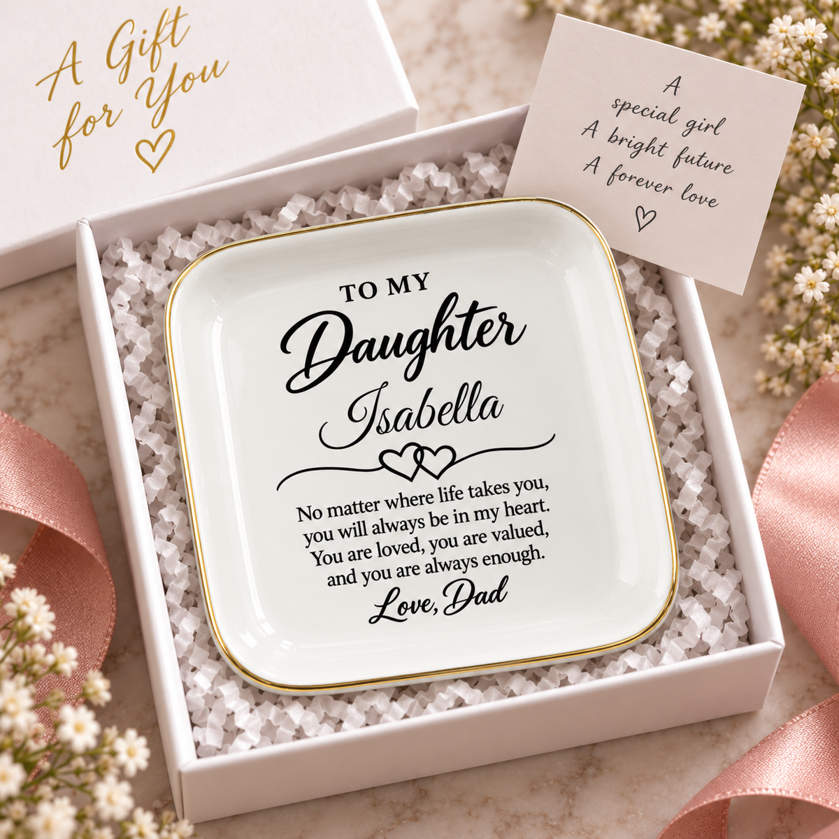Daughter Jewelry Dish, Personalized Name Isabella Gift from Dad