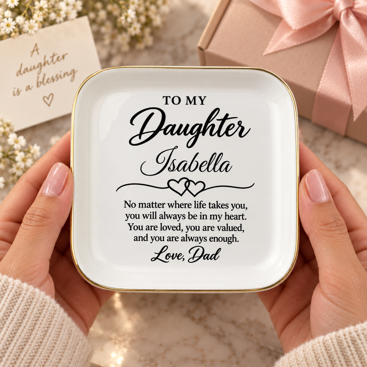 Daughter Jewelry Dish, Personalized Name Isabella Gift from Dad