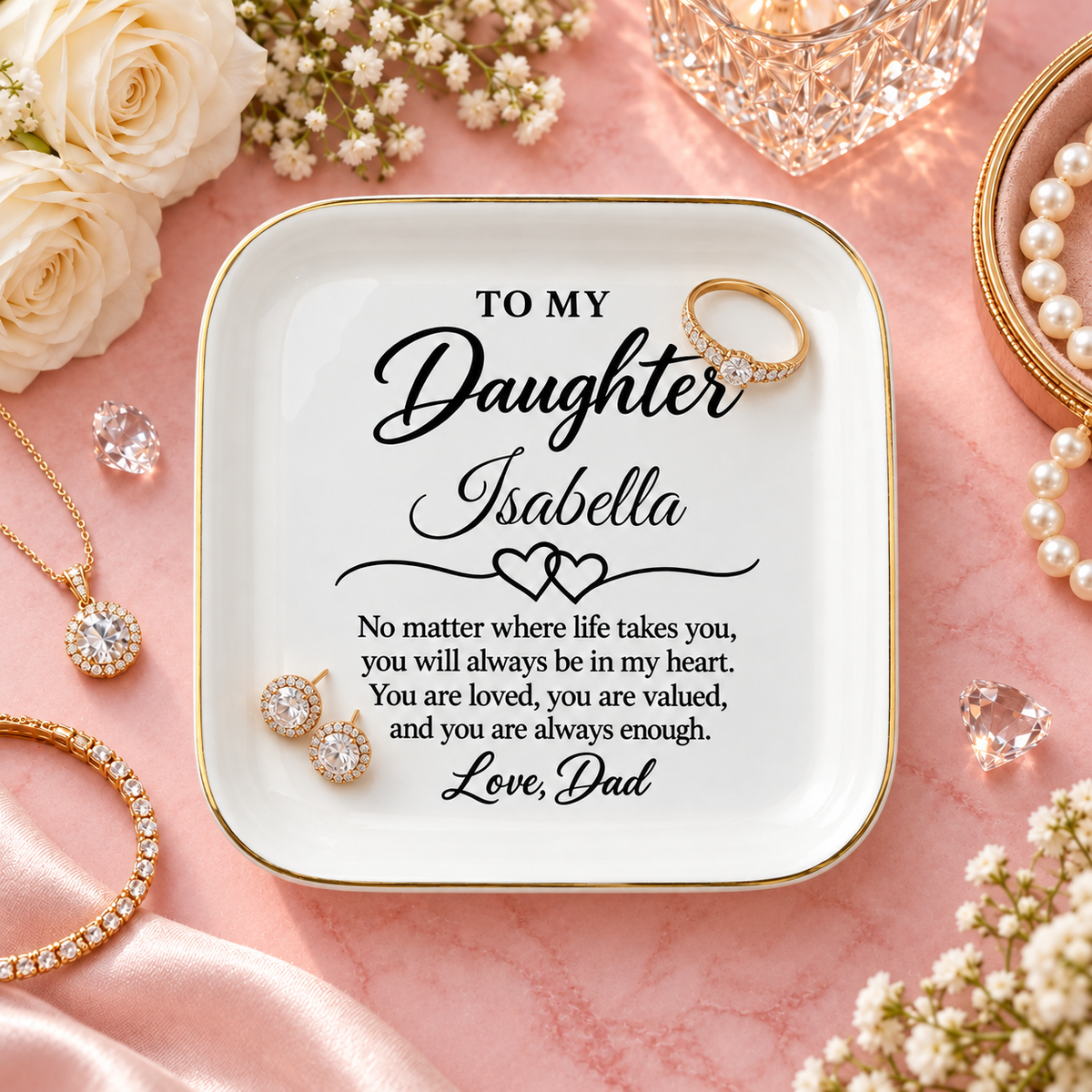 Daughter Jewelry Dish, Personalized Name Isabella Gift from Dad