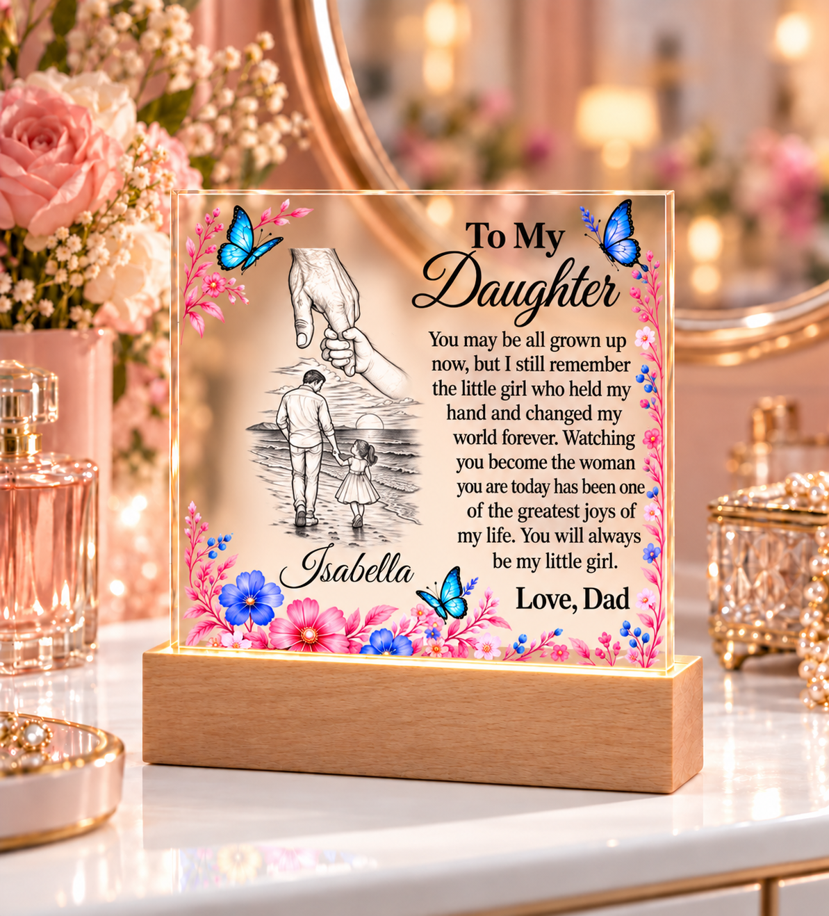 Father & Daughter Acrylic Plaque with LED Base - Daughter Name Personalized