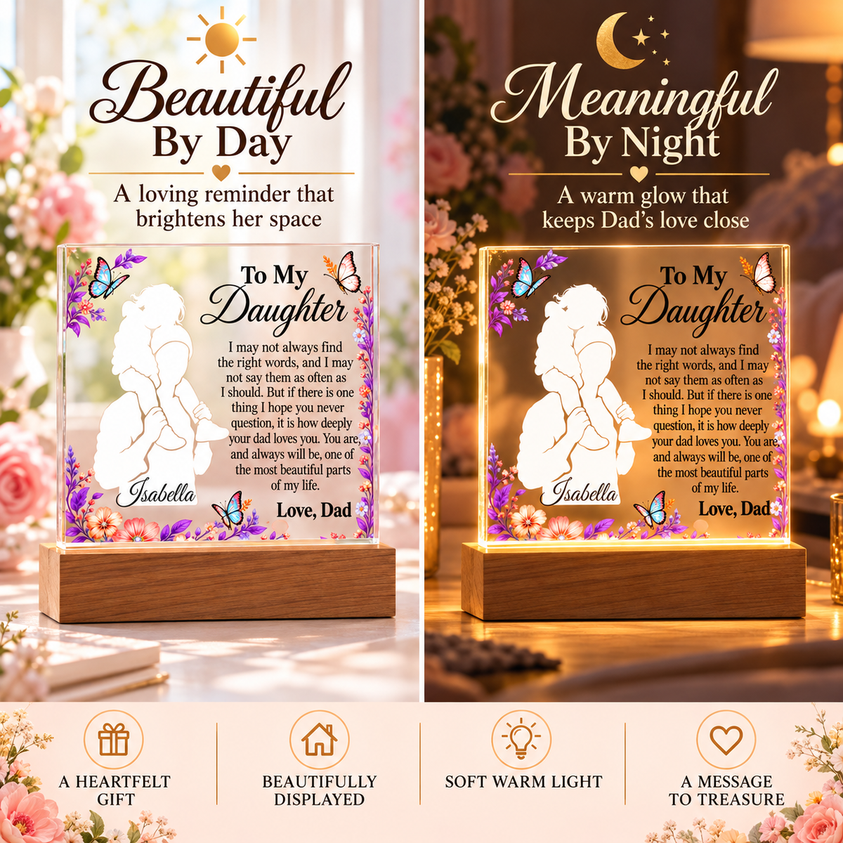 To My Daughter Personalized Name Plaque with LED Base – Meaningful Gift from Dad