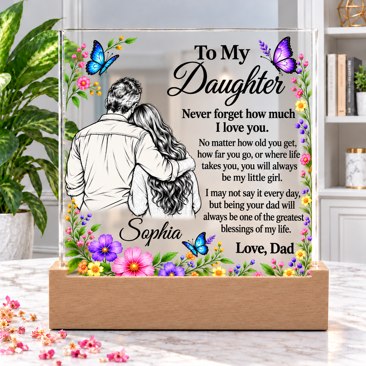 Personalized Daughter Name Acrylic Plaque with LED Base - Gift from Dad