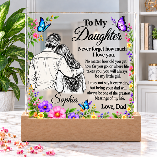 Personalized Daughter Name Acrylic Plaque with LED Base - Gift from Dad