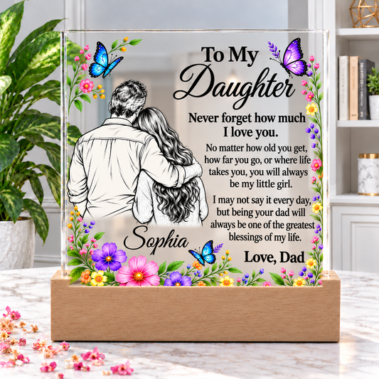 Personalized Daughter Name Acrylic Plaque with LED Base - Gift from Dad