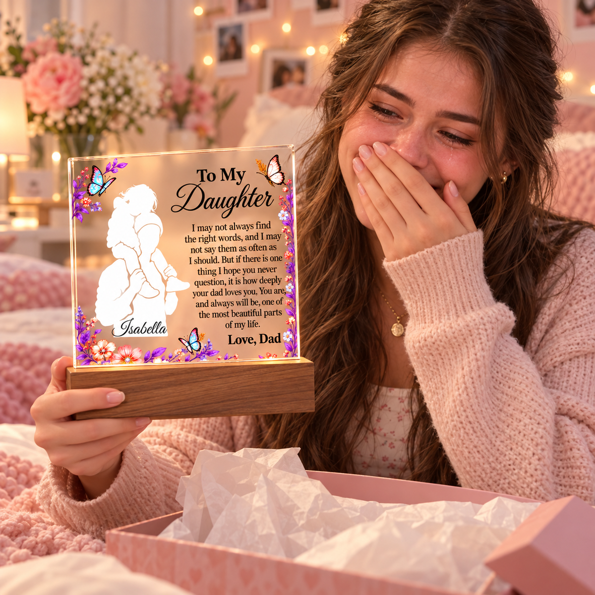 To My Daughter Personalized Name Plaque with LED Base – Meaningful Gift from Dad