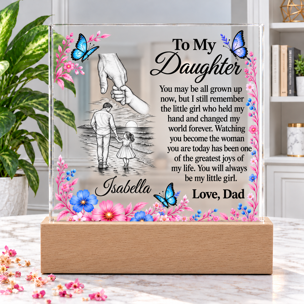 Father & Daughter Acrylic Plaque with LED Base - Daughter Name Personalized
