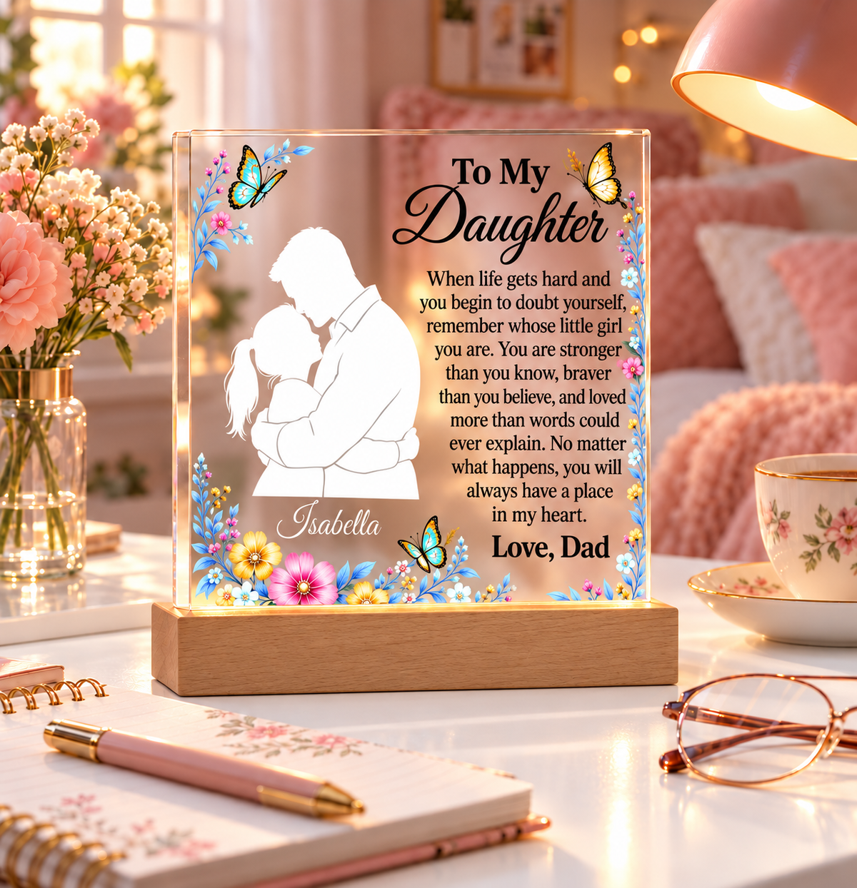 To My Daughter Acrylic Plaque with LED Base – Personalized with Daughter’s Name