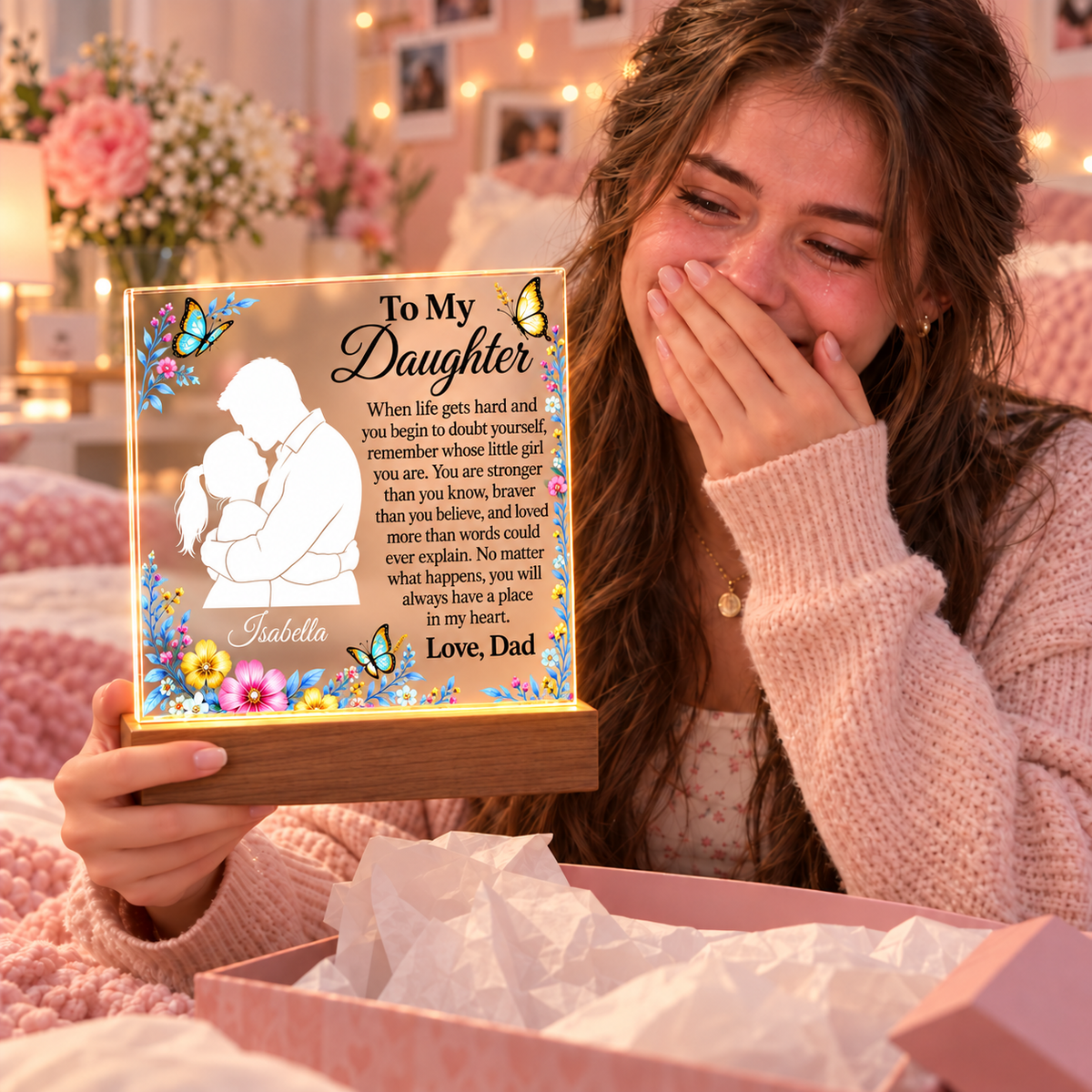To My Daughter Acrylic Plaque with LED Base – Personalized with Daughter’s Name
