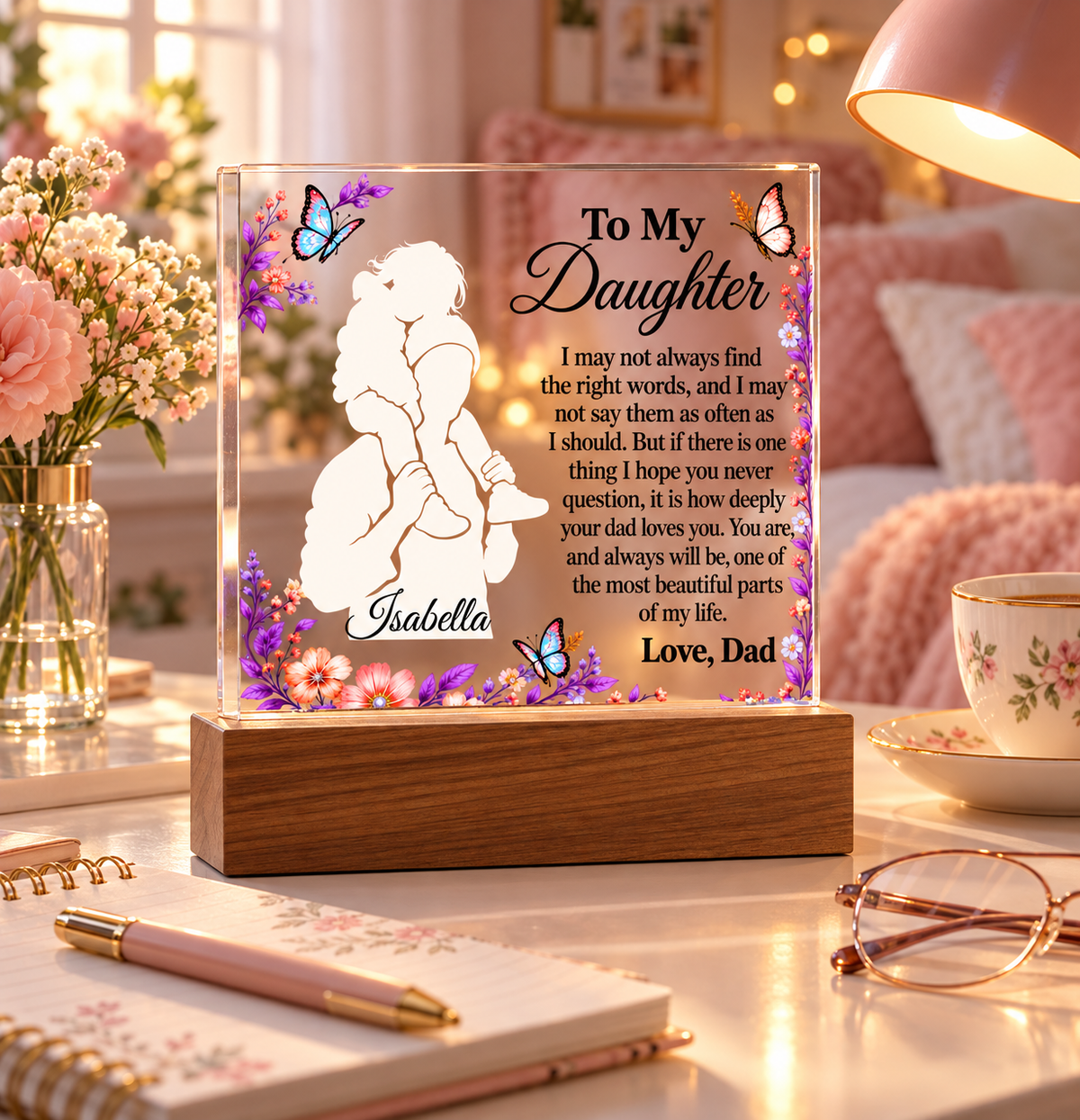 To My Daughter Personalized Name Plaque with LED Base – Meaningful Gift from Dad